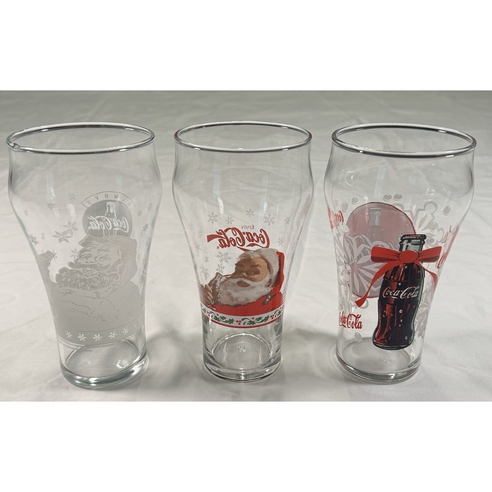 Vintage Coca-Cola Christmas Glasses Santa Coke Holiday Tumblers Set of 3